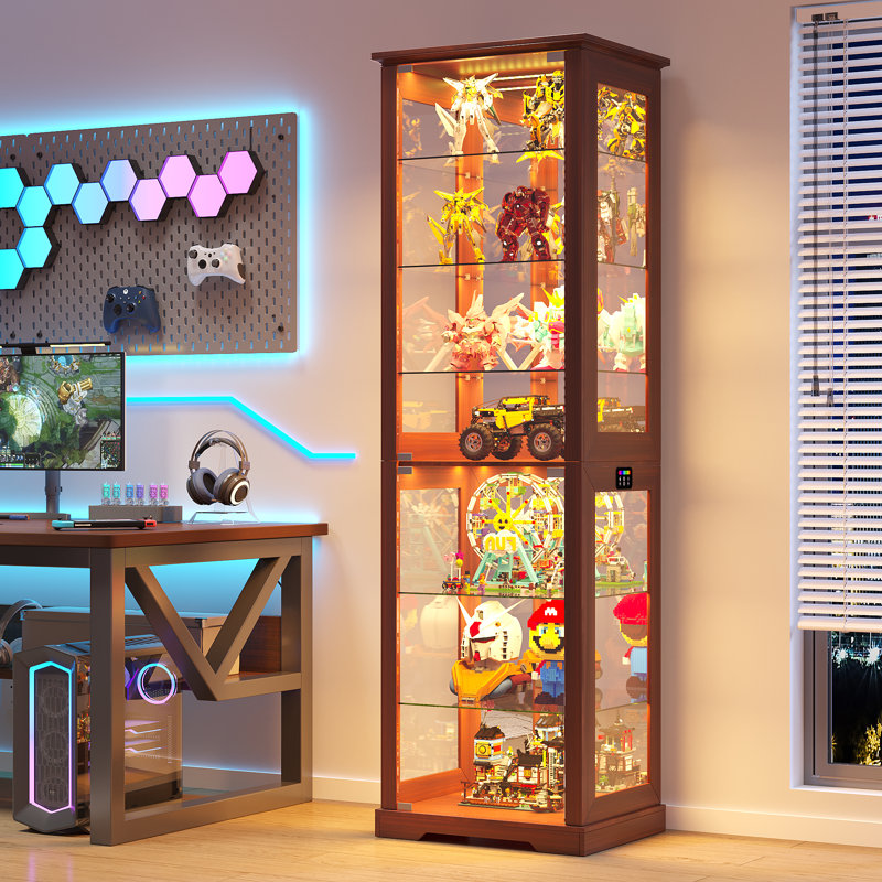 Vitrine 70 po H avec lumières RVB et vitrine à 7 niveaux, Brun