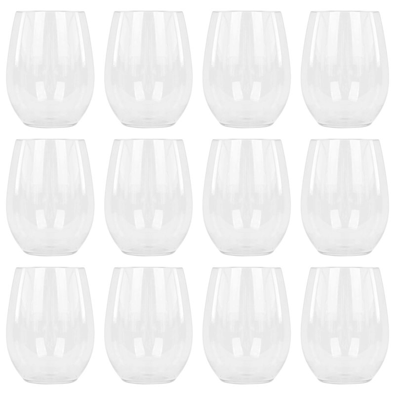 Argon Tableware 300ml Reusable Plastic Stemless Wine Glasses - Set of 12
