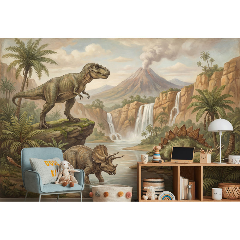 Papier peint dinosaures nature préhistorique, Texturé non collé, 100 po x 96 po
