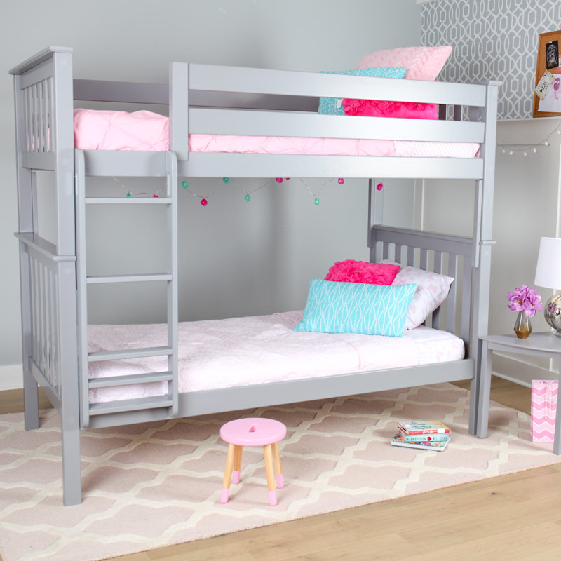 Lit superposé standard en bois massif, Simple sur simple, gris