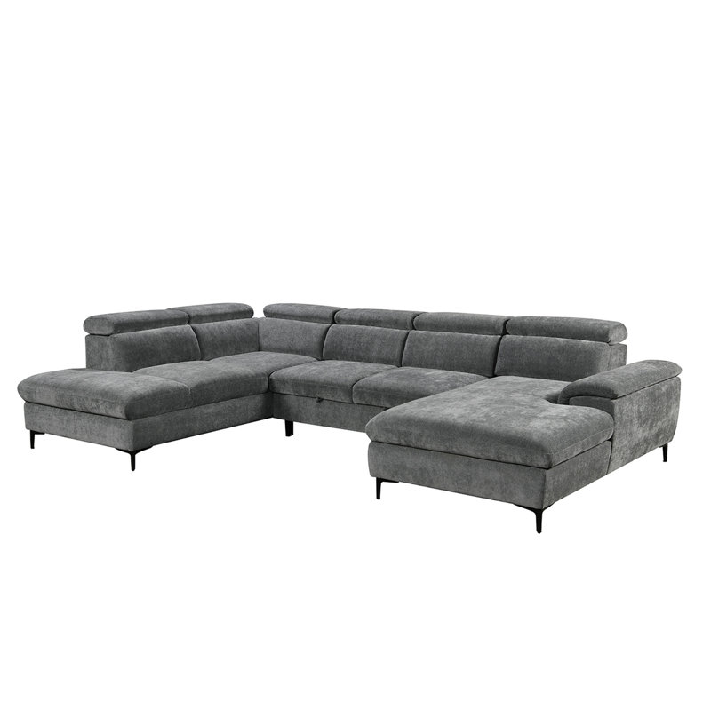 Fabric Pull Out Corner Sofa Bed , Grey