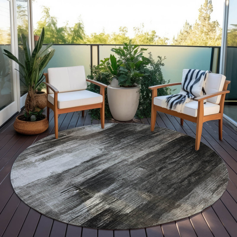 Caseville Washable Abstract Indoor / Outdoor Rug, Round 8'