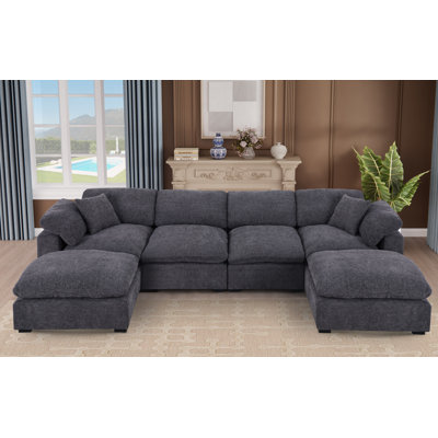 120” Comfy Cloud Couch U Shaped Sectional Sofa with Two Ottomans