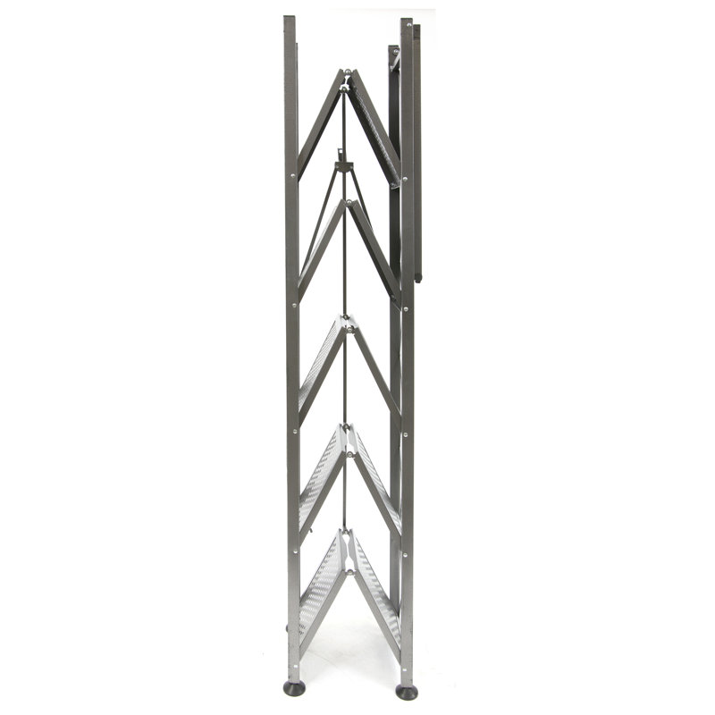 Origami Foldable 6-Shelf Classic Stamped Steel Bookcase, Pewter
