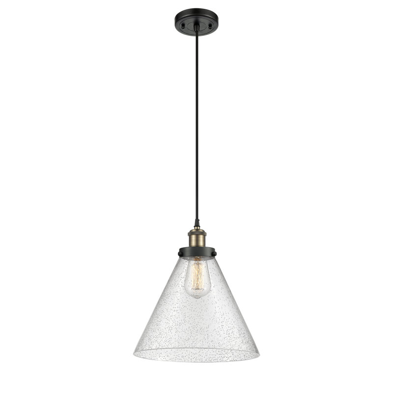 Luminaire suspendu conique à 1 lumière Gendron, Laiton antique noir, Grainé, DEL