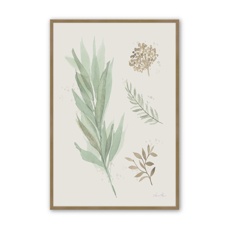 «Earthy Greens in Bloom I», Cadre d'angle ouvert brossé doré, H 21,25 po x l 17,25 po