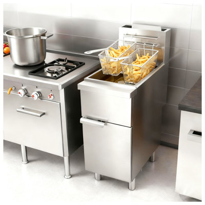 Commercial Deep Fryer - 3-Burner Propane Restaurant Fryer, 40 lbs Capacity Stainless Steel Floor Standing Fryer with Dual Baskets and Adjustable Temperature, 90,000 BTU