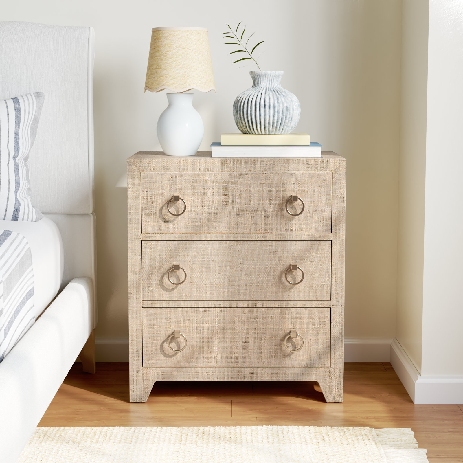 Cleo 3 - Drawer Raffia Dresser, Natural