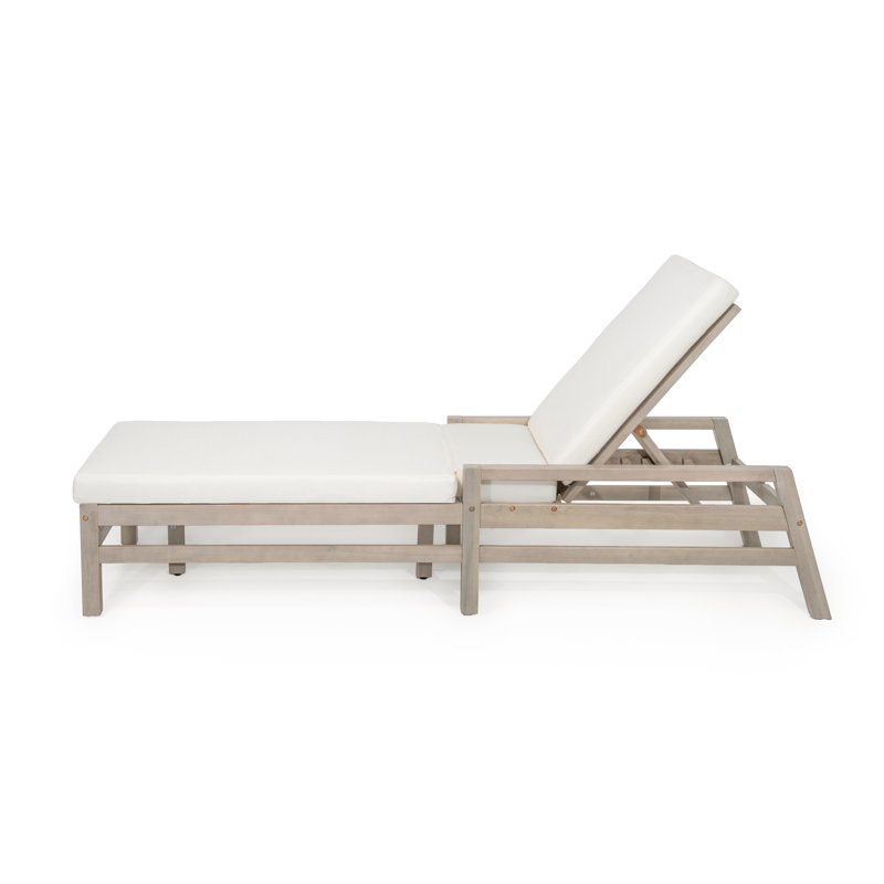 5-Position Adjustable Outdoor Chaise Lounge, Solid Wood Patio Recliner Chair with Thick Cushions, Weather-Resistant for Pool