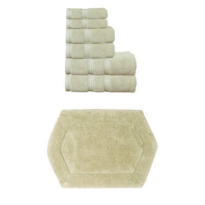 Bryd Collection 100% Soft Cotton 6 Pc Towel Set & 1 Pc 17x24" Bath Rug, (Set of 7)