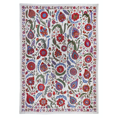 Décoration murale brodée en soie 91 x 126 po. Couvre-lit crocheté. Décoration murale Boho. Nappe Suzani