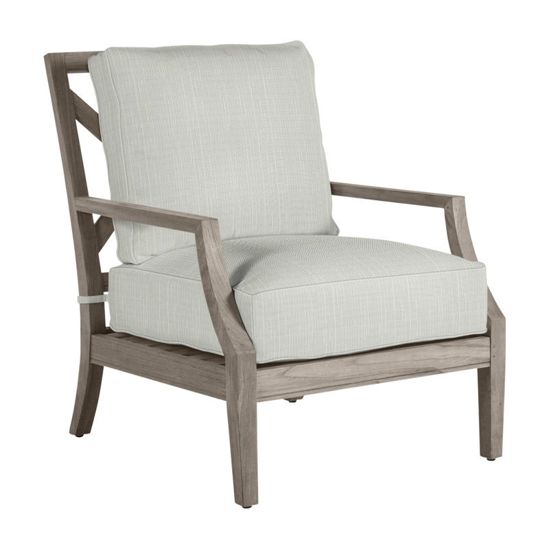 Chaise longue en teck Haley - Huître, Teck huître, Pas de passepoil + bourre standard, Sunbrella® argent Verona