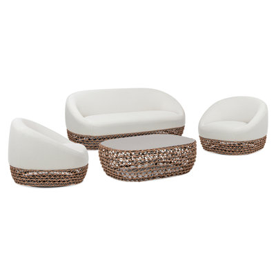 Willow 71" Upholstered Woven Patio Deep Seating Sofa, Golden Brown Wicker Frame, Wheat Beige