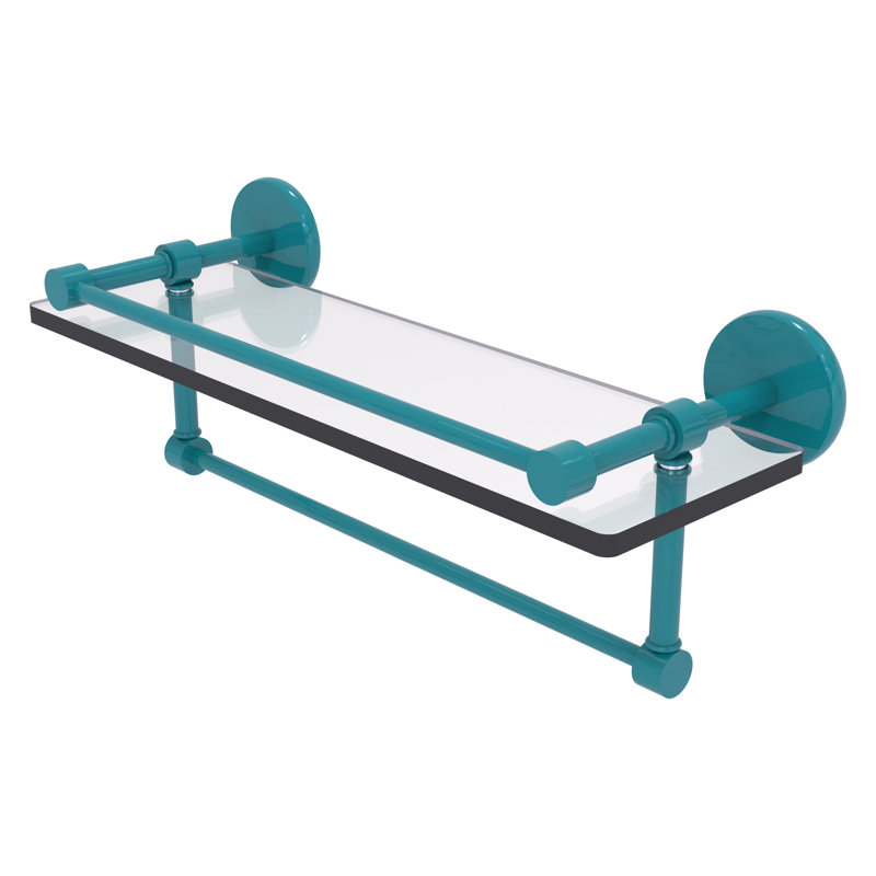Tablette en verre avec barre à serviettes P1000, H 5 po x l 16 po x P 5 po, Bleu sarcelle Glokzin