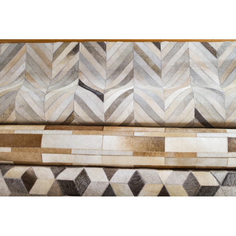 Natural Hide Cowhide Geometric Area Rug in Silver, Rectangle 11'6" x 14'6"