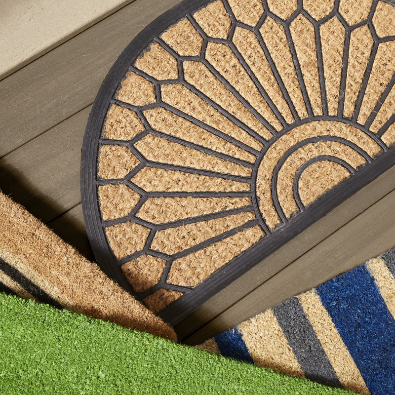 Lily 30 po x 18 po tapis de porte extérieur antidérapant Needville, Demi-cercle 1 pi 6 po x 2 pi 6 po