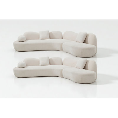5 + 5, canapé modulaire incurvé moderne, canapé à 5 places Boucle pour le salon, chambre à coucher, couleur blanche, forme de croissant et dossier papillon font tout l'espace plein de courbes, 2 coussins