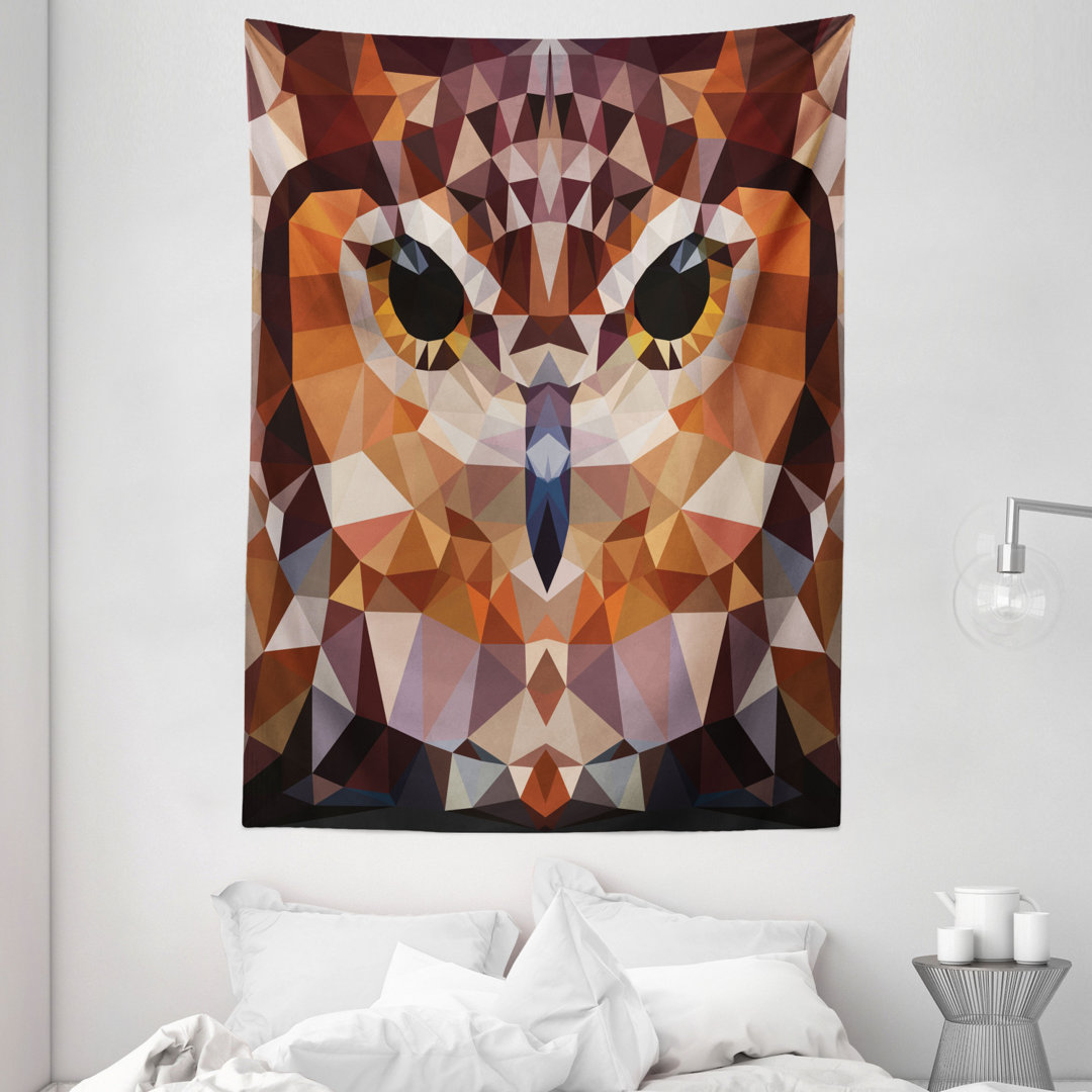 Wandbehang Mosaik Eulenkopf in verknüpften gewinkelten Dreiecksformen Retro Style Funk Boho Design