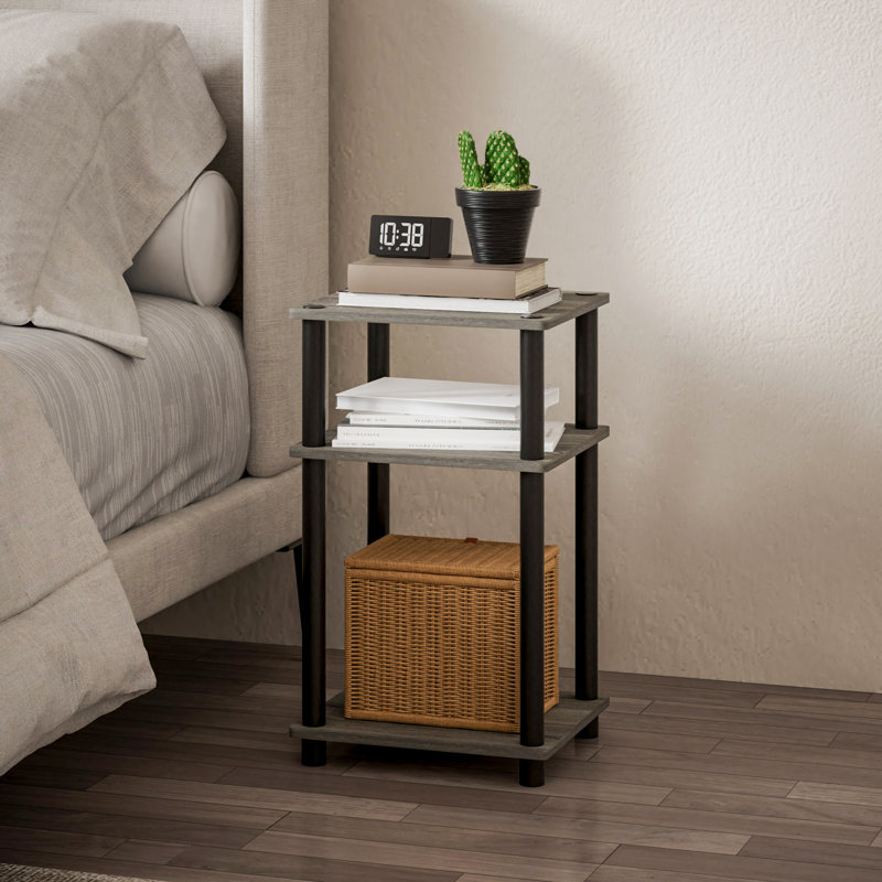 Ensemble de 2 tables de bout modernes en bois à 3 niveaux 11,5 po x 13,4 po x 22,8 po, Gris, Gris / Noir