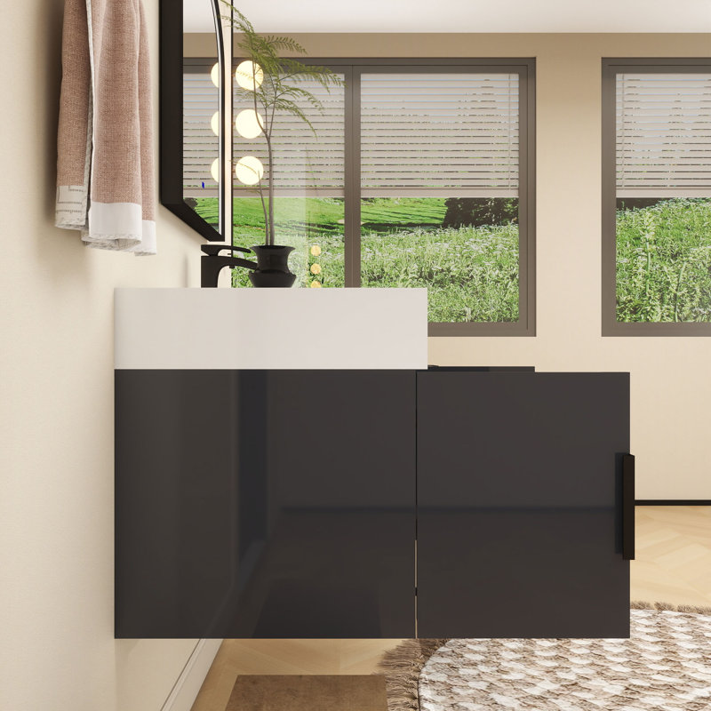 Meuble-lavabo mural simple 42 po, Gris brillant