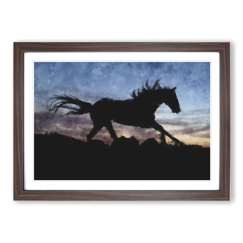 Wild Horse at Sunset Vol.1 - Picture Frame Painting, 36cm H x 48cm W x 2cm D, Walnut Framed