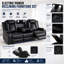 Ensemble de salon Dillard 3 pièces avec fauteuils inclinables électriques, chargeur sans fil, ports USB, console de rangement et éclairage DEL bleu-132715867-132715870