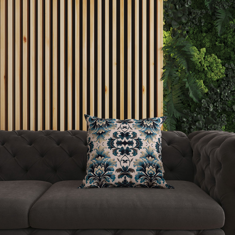 Coussin décoratif réversible intérieur / extérieur Damask Rapture, H 18 po x l 18 po, Vert / beige
