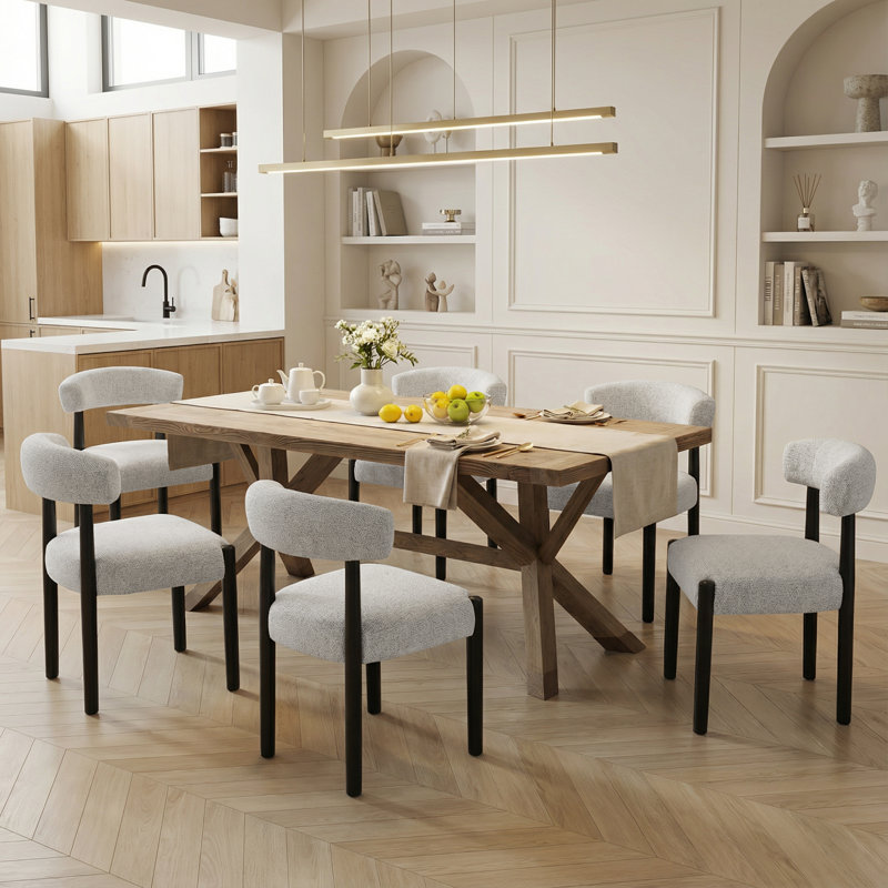 Chaise de salle à manger rembourrée moderne en chenille (ensemble de 6), Beige
