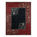 Rug & Kilim’S Chinese Art Deco Rug In Red & Black With Colorful Florals