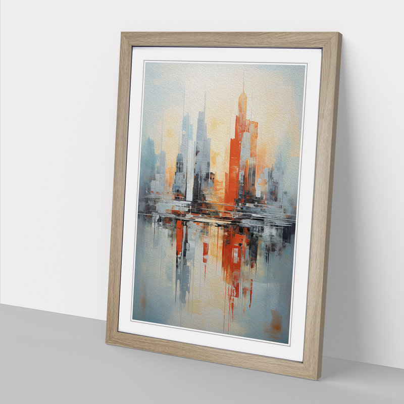 Skyline Abstract No.4 - Single Picture Frame Print on Wood, Oak, 34cm H x 25cm W x 2cm D