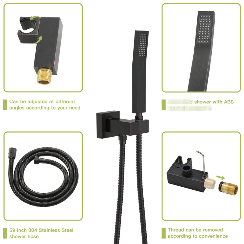Wall Mounted Shower System With Waterfall Tub Spout, Oil Rubber Bronze - 12 Inch Square, 3 Rainfall & Handheld, Valve, Easy Installation Process Square In 3 Function -Balanced And Upkeep Routine