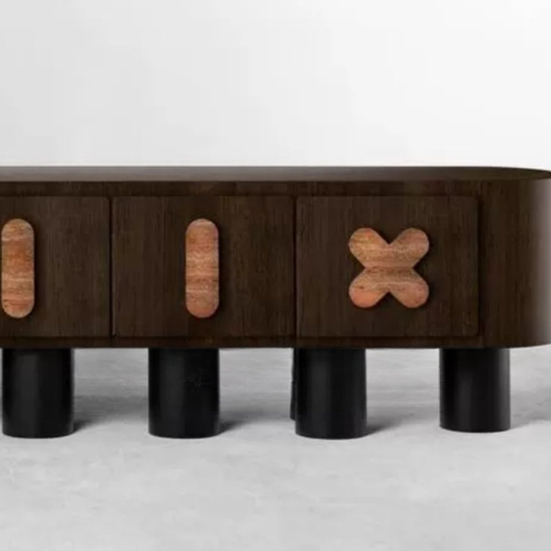 Vintage Designer Wood TV Stand, Espresso Wood/Medium Yellow Wood