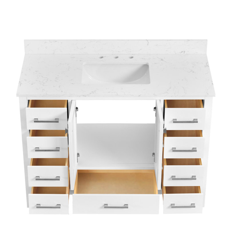 48-inch Bathroom Vanity With Engineered Stone Top, White, Silver
