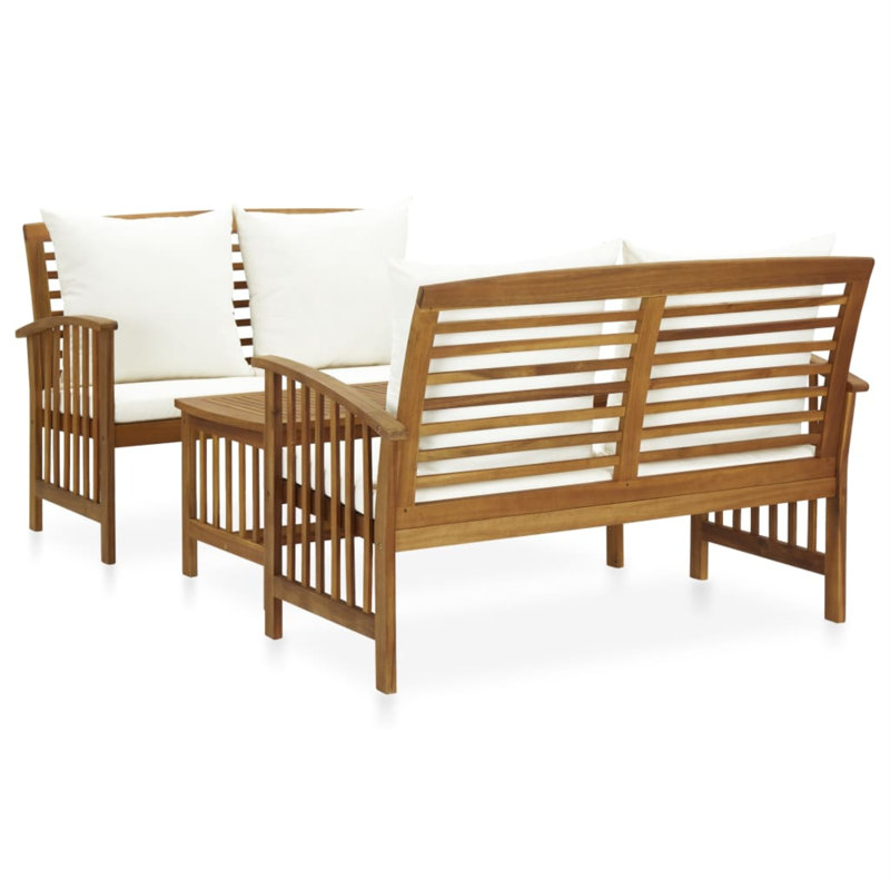 Chaise longue avec coussins 3 pièces Brikene, Blanc, 2 x banc + table