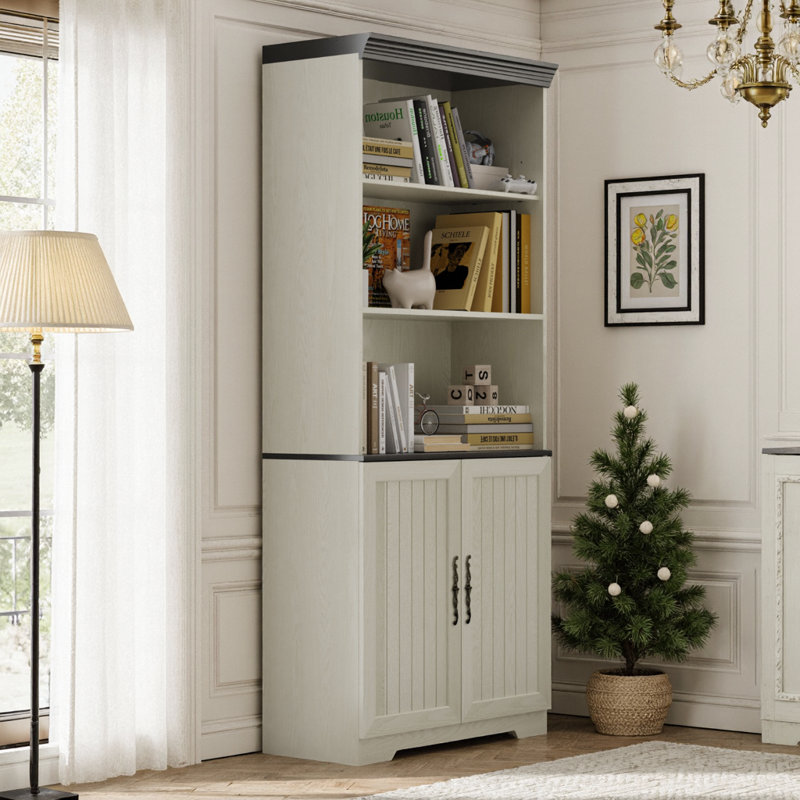 Armoire de rangement réglable à 5 niveaux avec portes de grange, organisateur autoportant en MDF, Blanc
