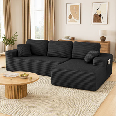Canapé modulaire désossé en velours côtelé de 108 pouces avec design en forme de L