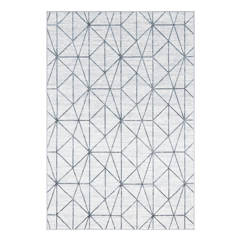 Tapis géométrique ivoire / gris Nuangola, Rectangle 6 pi 1 po x 9 pi