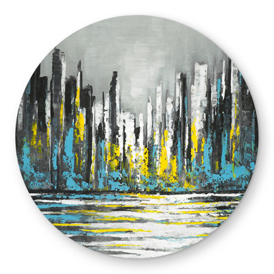 Abstract Blue Skyline - Modern Round Outdoor Area Rug | Living Room