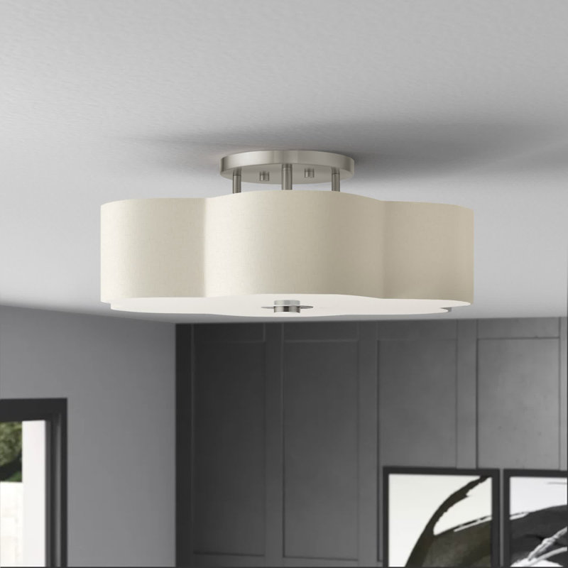 Swarthout 5 - Light Semi Flush Mount, Brushed Nickel, Fabric, 11.25" H x 28" W x 28'' D