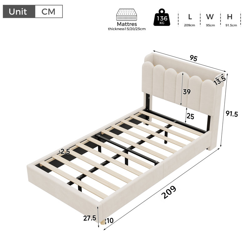 Upholstered Bed, Beige