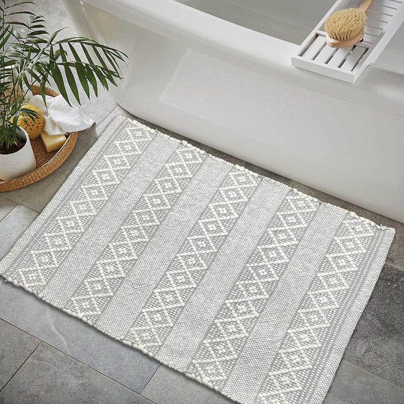 Steverson Cotton Bath Rug, Gray/Ivory, Single - 36" L x 24" W
