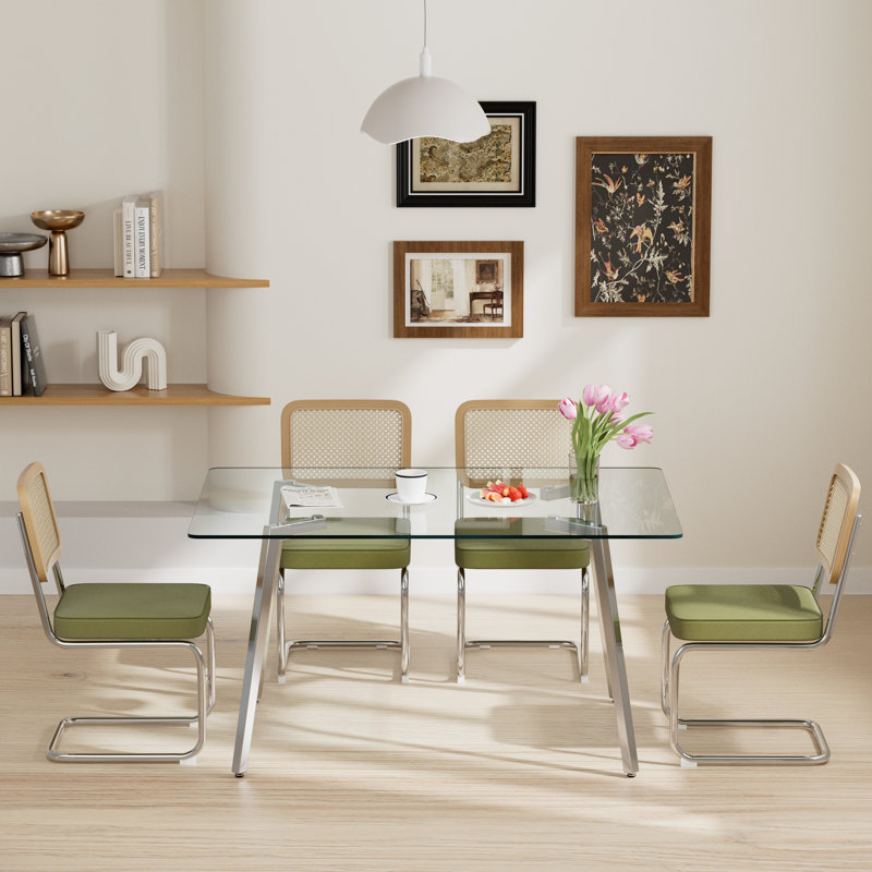 Ensemble de salle à manger rectangulaire, Vert / Argent, 5