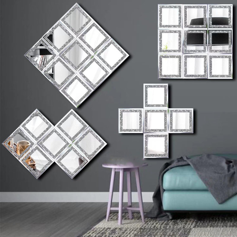Square Silver Diamond Glass Mirror
