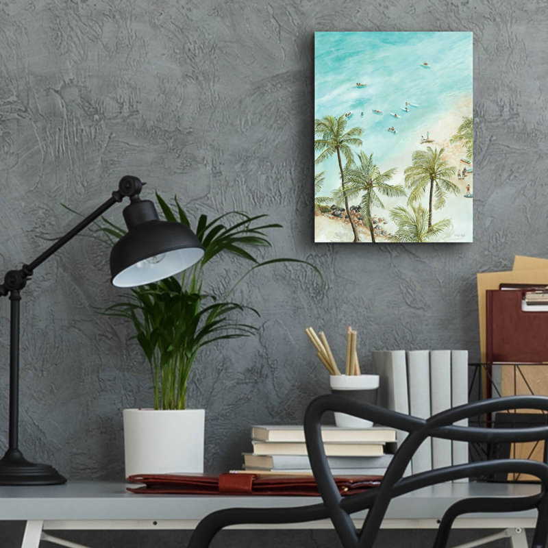 «Surfers From Afar» par Cindy Jacobs, art mural en verre acrylique, H 16 po x l 12 po x P 0,13 po