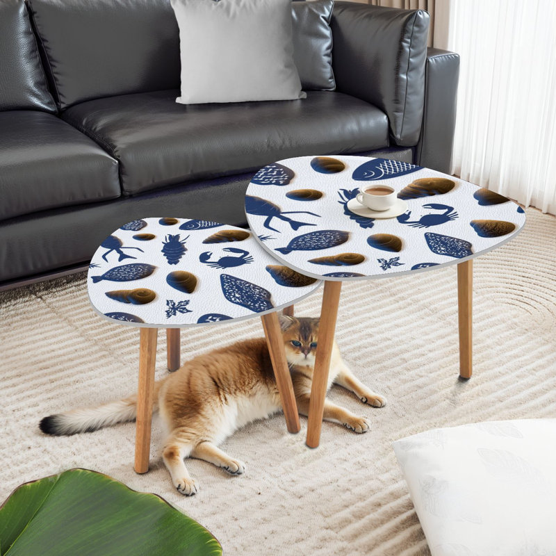 Triangle Nesting Coffee Table Set of 2 Seafood Fish food texture Underwater sea End Table Modern Minimalist Side Table Set for Living Room Bedroom