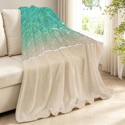 Jeté en flanelle transparente molletonné ultra doux, imprimé océan doux Sandy Wave