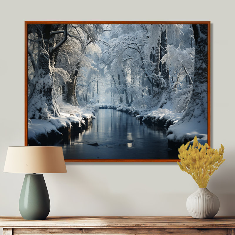 «Winter Silent Woods III - Winter Landscape», art mural, H 16 po x l 32 po x P 1 po, Brown Floater Framed