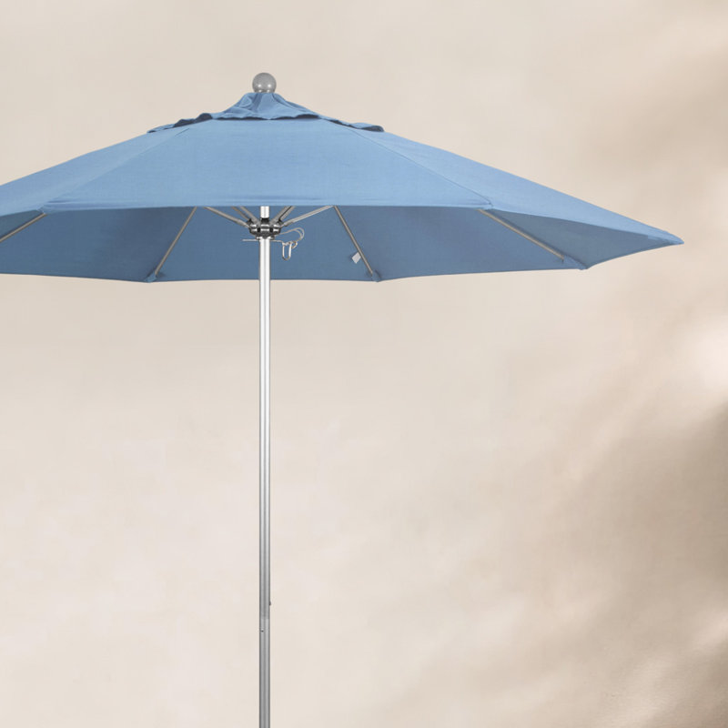 Parasol de marché 9 pi Maria, Argent argent, Toile toile Sunbrella® bleu ciel