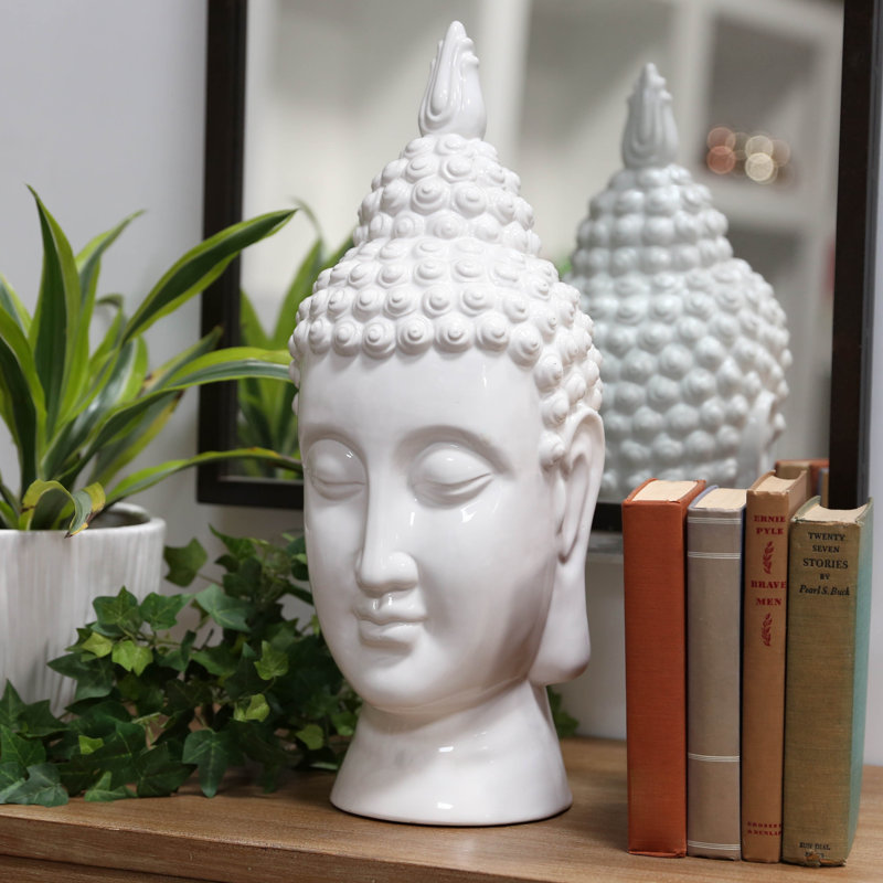 Tête de bouddha en céramique Tedeschi cyan brillant, Blanc