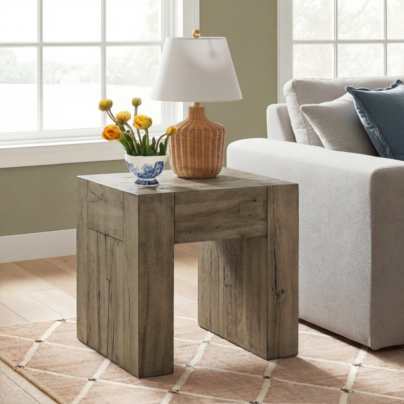 Elise Solid Wood Sled End Table, Brown